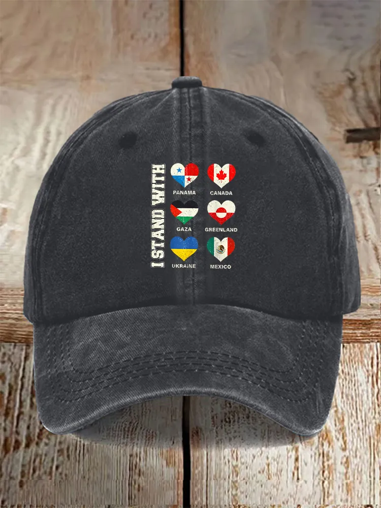 Men And Women's I Stand With Them Washed Baseball Cap