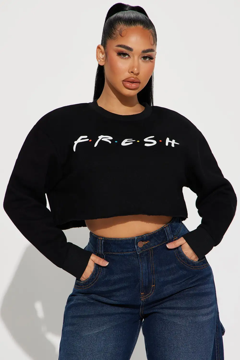 Keepin' It Fresh Cropped Sweatshirt - Black