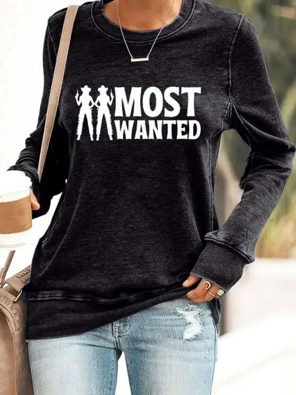 Retro Country Western Music Most Wanted Print Sweatshirt