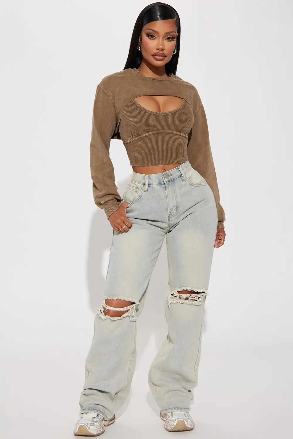 Eden Ribbed Bolero Top - Mocha