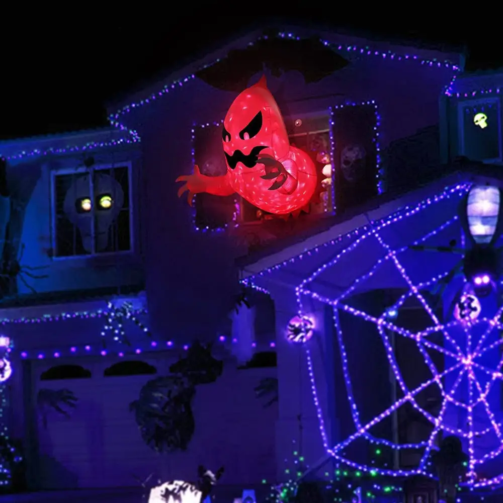 1.4m Halloween Inflatable Ghost Horror Window Ghost Foldable Glowing Balloon Outdoor Courtyard Garden Decoration Fun Party Tool