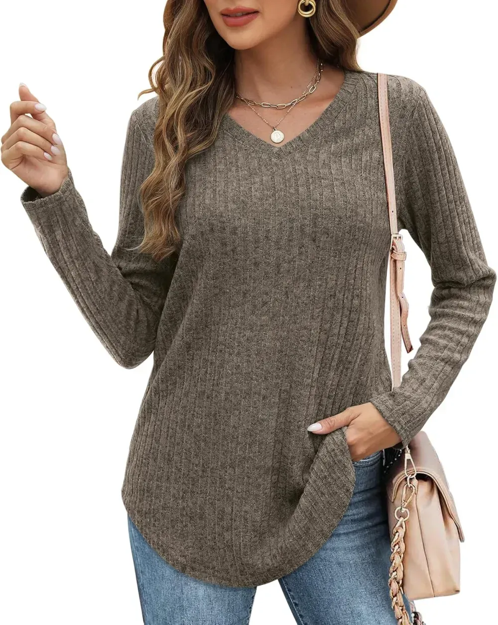 OFEEFAN Long Sleeve Shirts for Women Lightweight Crew Neck Casual Tunic Tops