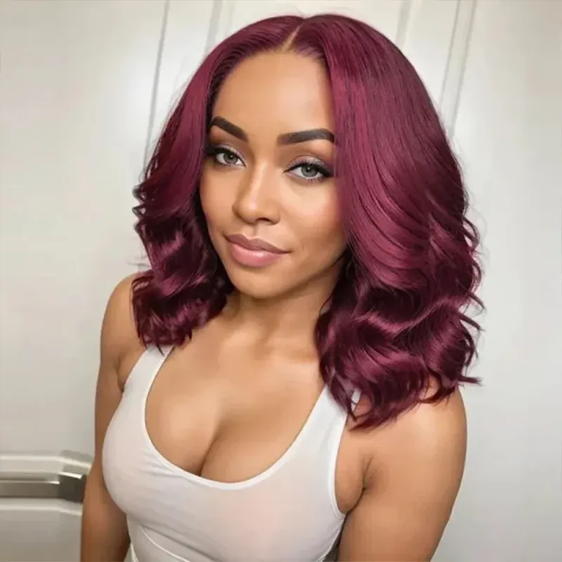 99J Pull and Go Glueless 7×6 Lace Body Wave Short Bob Wig Human Hair Wigs