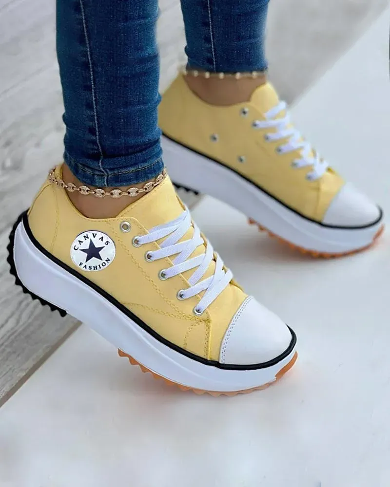 Eyelet Lace-up Flatform Canvas Shoes