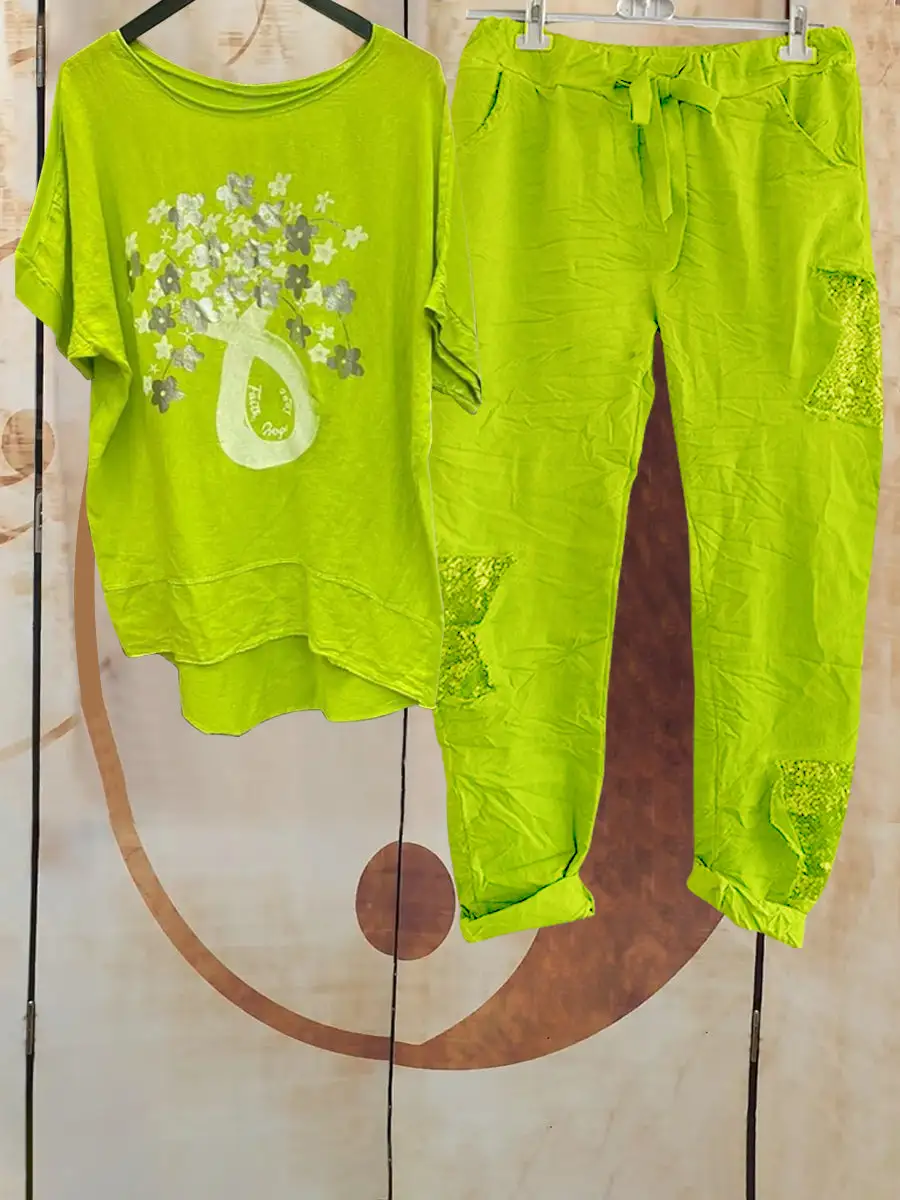 Vase Print Casual Women Two-piece Set