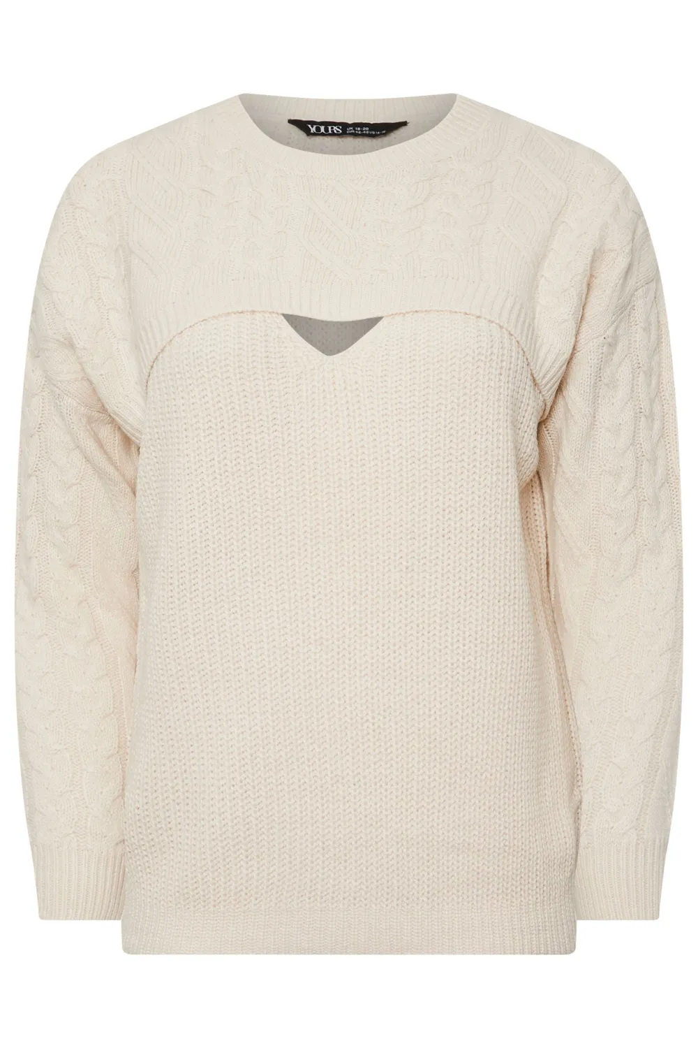 YOURS Curve Cream Cable Knit Cut Out Jumper