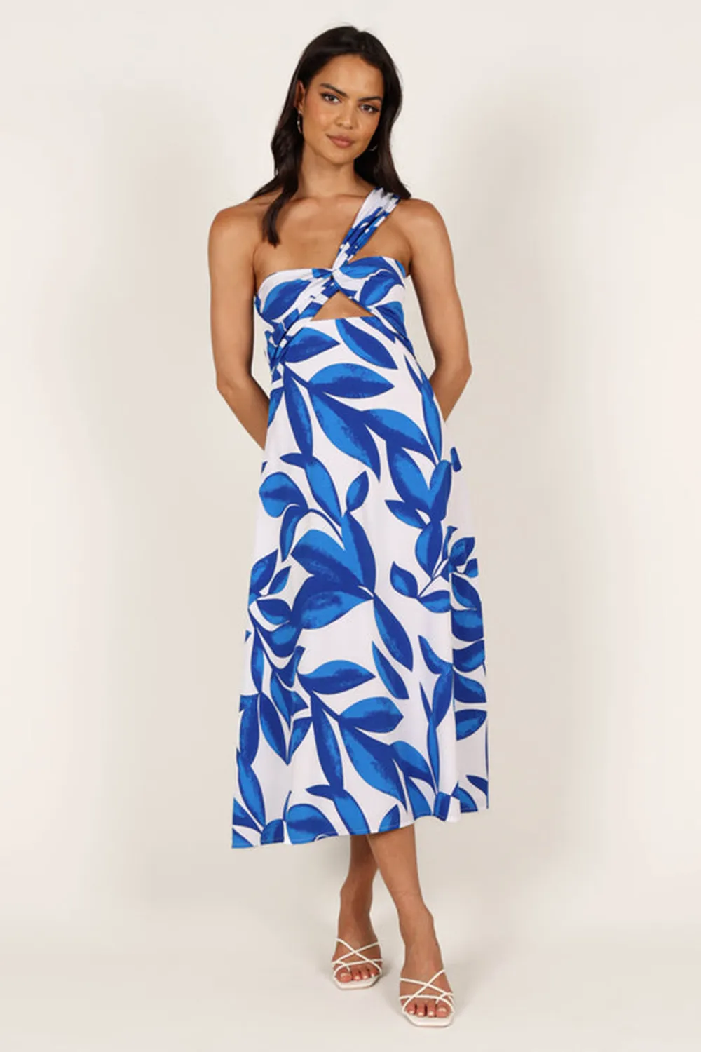 FREDDIE MIDI DRESS - WHITE/BLUE