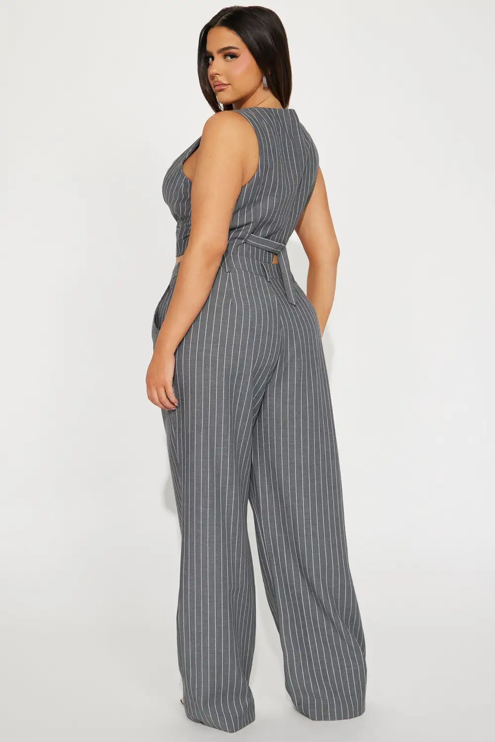 She's In Control Vest Pant Set  - Grey