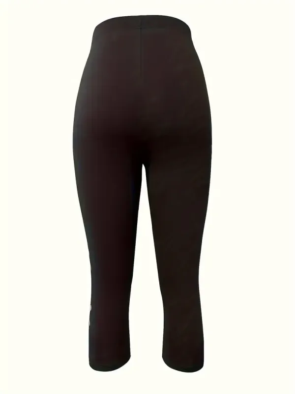 Women'S Floral Cut-Out Capri Leggings, Polyester Knit Fabric, Skinny Fit, All-Season Solid Color Hollow-Out Base Pants for Adults