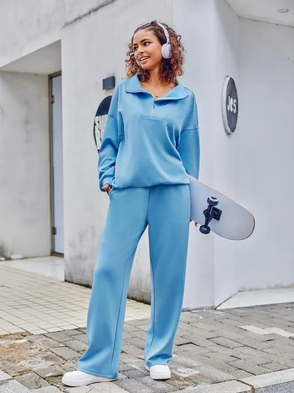 Women's 2-Piece Sweatsuits Set Long Sleeve Half Zip Pullover Sweatshirt Joggers Pants