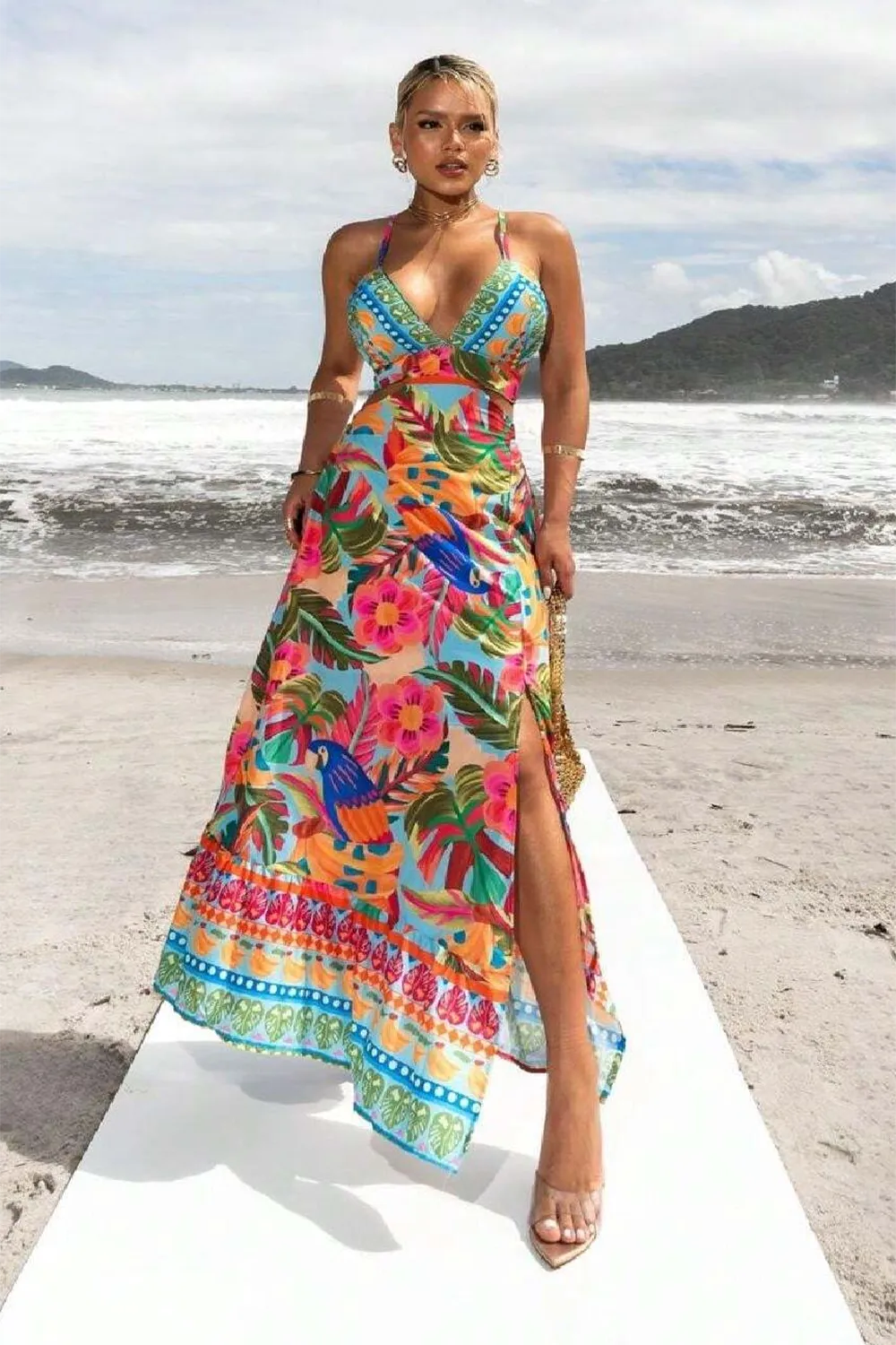 print tropical floral summer dress