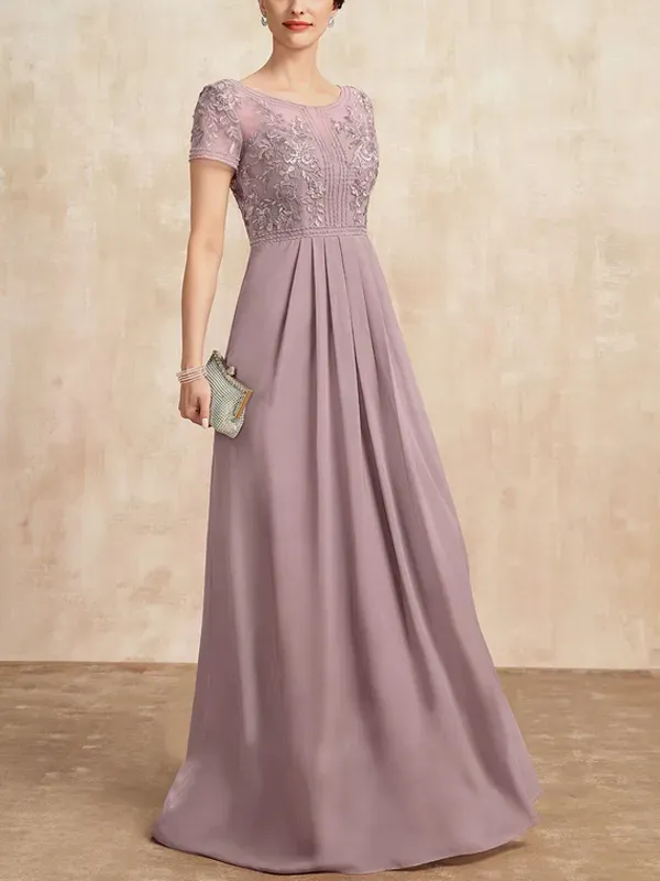 A-line Scoop Neck Floor-length Chiffon And Lace Maxi Dress