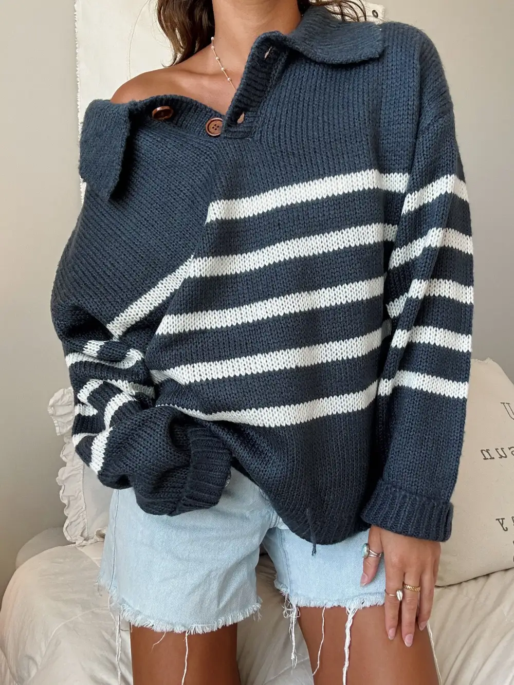 NAVY COASTAL STRIPED SWEATER
