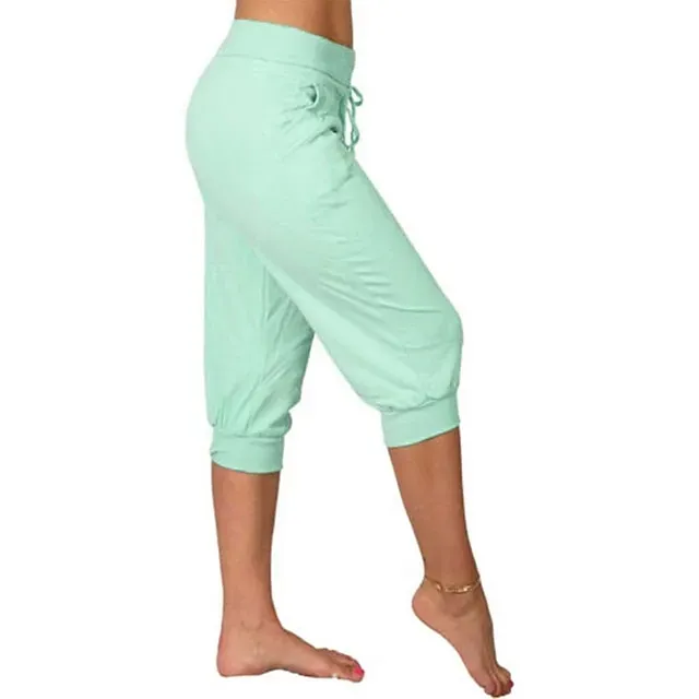 Women's Yoga Pants Drawstring with Pockets Cropped Tummy Control High Waist Yoga Fitness Gym Workout Capri Pants Bottoms Dark Grey Navy Apricot Spandex Sports Activewear High Elasticity Loose Fit