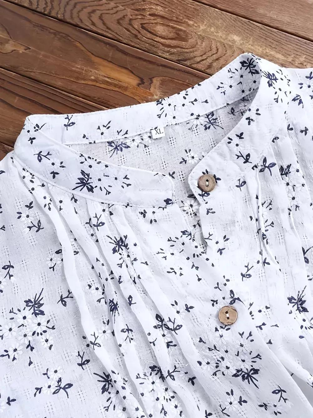 Plus Size Cotton Floral Print Long Sleeve Midi Top, Women's Plus Casual Button Front T-shirt