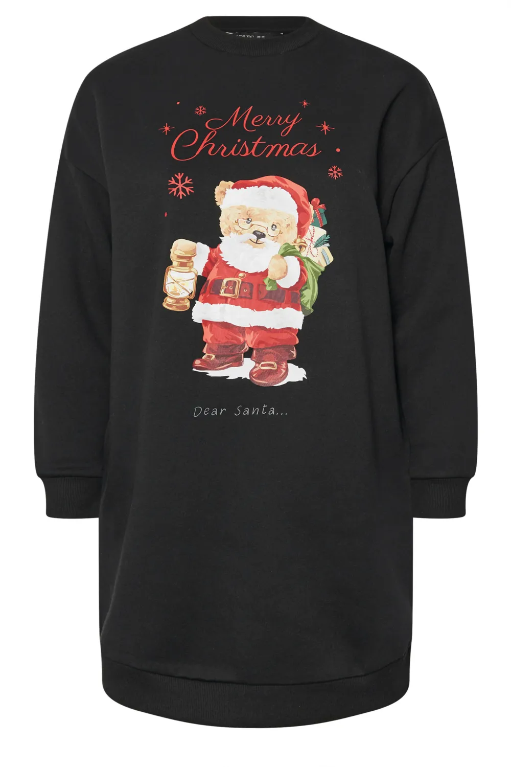 YOURS Curve Black 'Merry Christmas' Heart Embellished Sweatshirt Dress