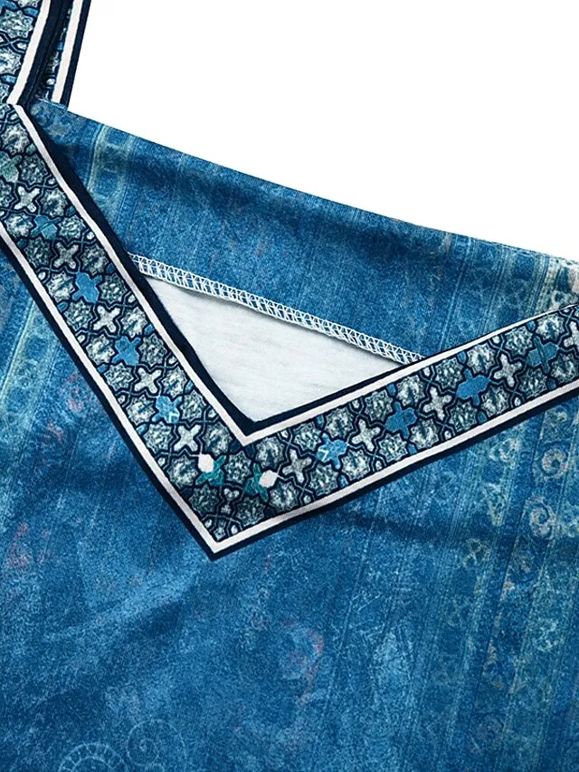 Women's Casual Dress Ethnic Dress Summer Dress Floral Tribal Cut Out Print V Neck Mini Dress Active Fashion Outdoor Daily Short Sleeve Regular Fit Red Blue Green Summer Spring S M L XL XXL