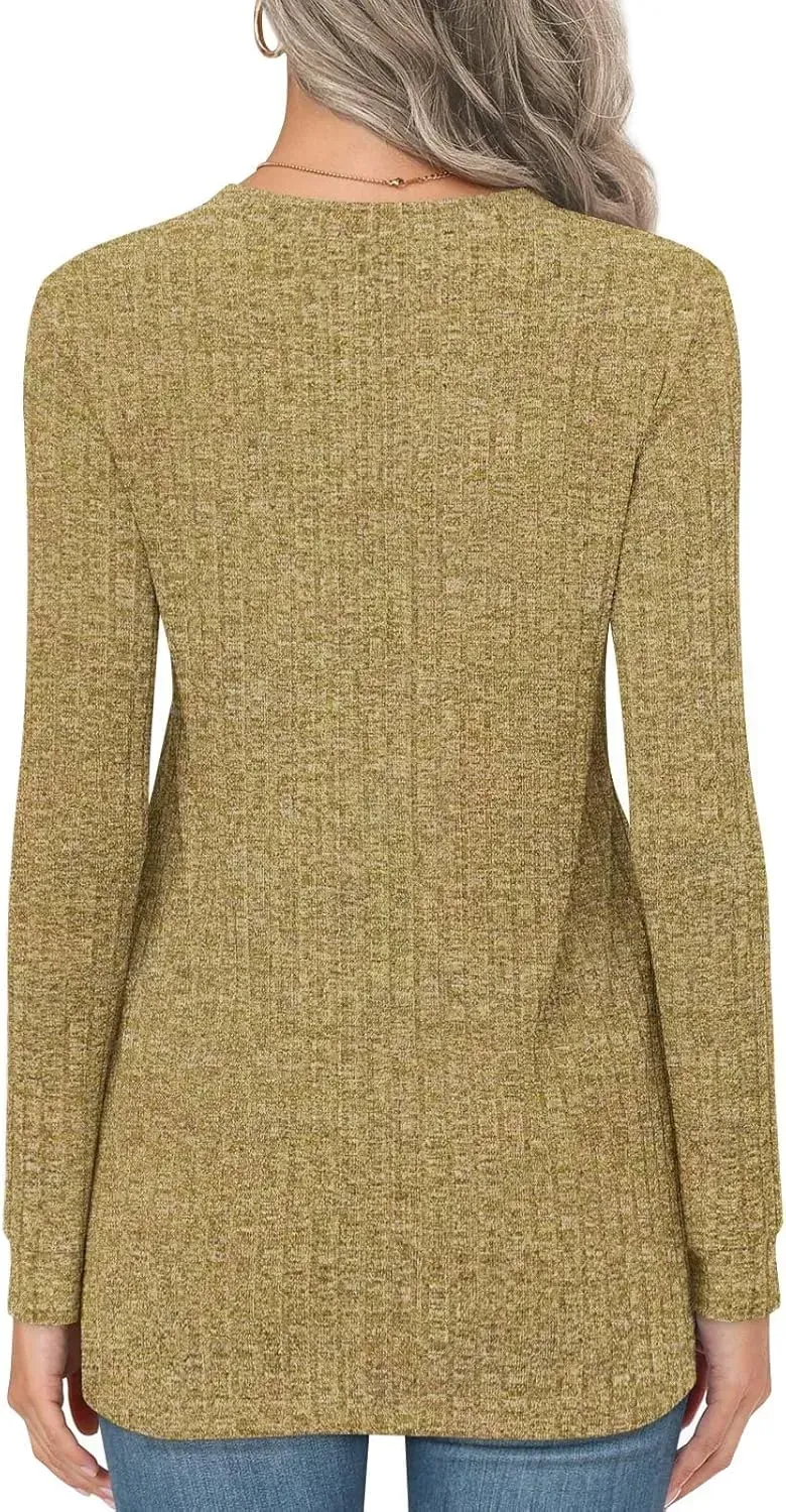 HOTGIFT Womens 2024 Fall Winter Tunic Tops Long Sleeve Casual T-Shirts Soft Comfy Stripe Blouse Lightweight