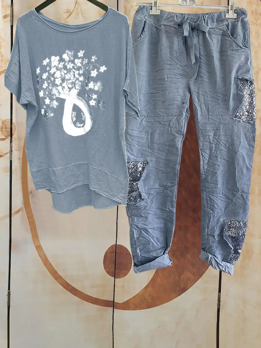 Vase Print Casual Women Two-piece Set