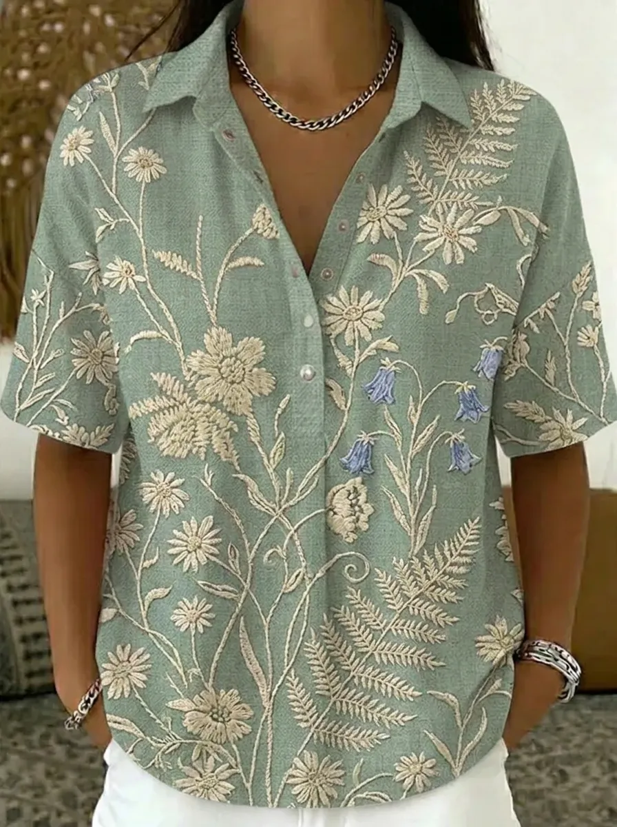 Women's Nashville Floral Botanical Embroidered Printed Shirt