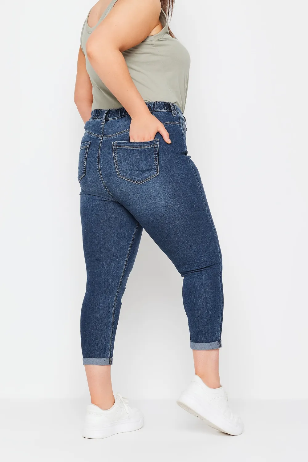 YOURS Curve Mid Wash Blue Turn Up Cropped GRACE Jeggings