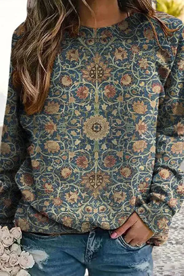 Vintage Floral Print Long Sleeve Top