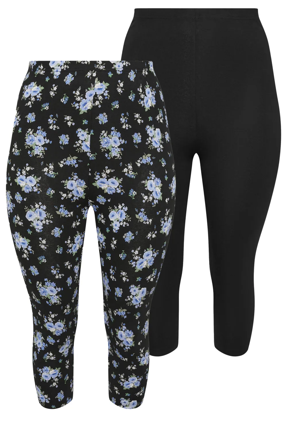 YOURS Curve 2 PACK Black & White Ditsy Floral Print Cropped Leggings