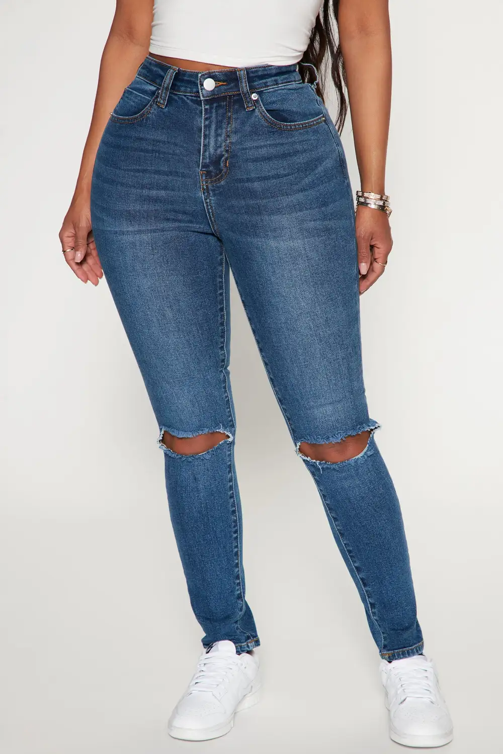 Lots Of Love Ripped Skinny Jeans - Dark Wash