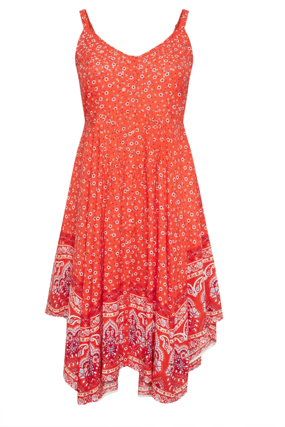YOURS Curve Red Floral Print Hanky Hem Dress