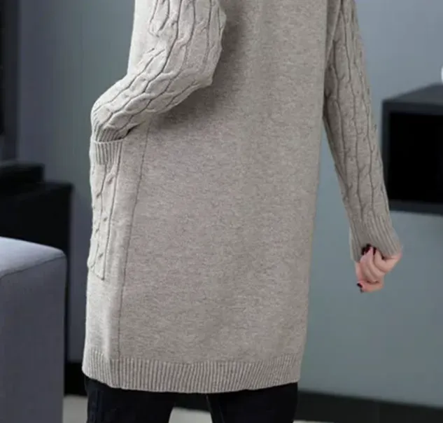 Plain Long Sleeve Casual Buckle Pockets Cardigan