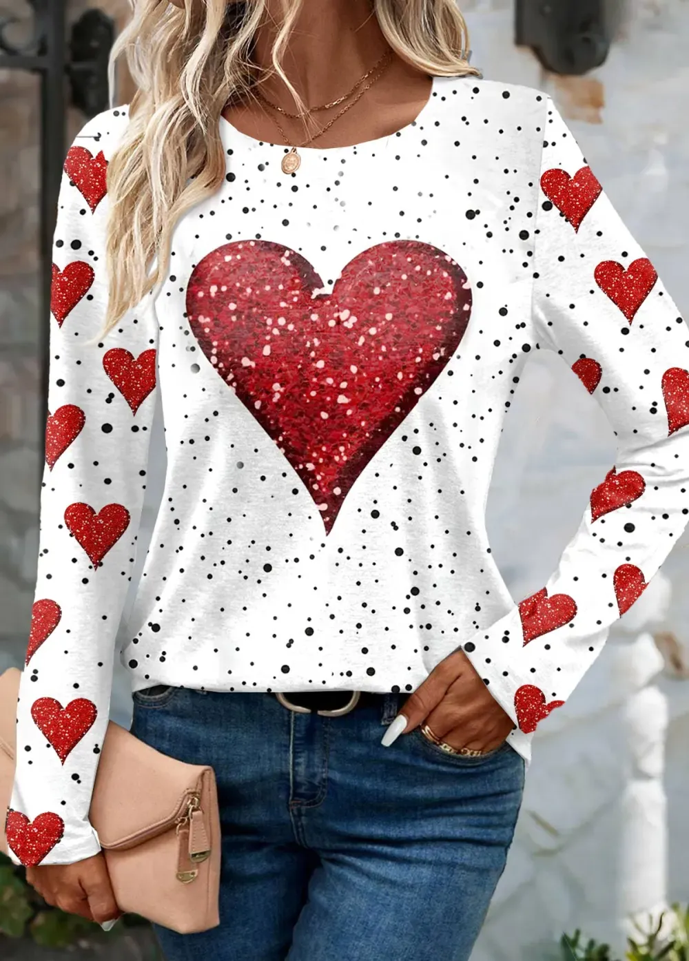 White Valentine's Day Print Long Sleeve T Shirt