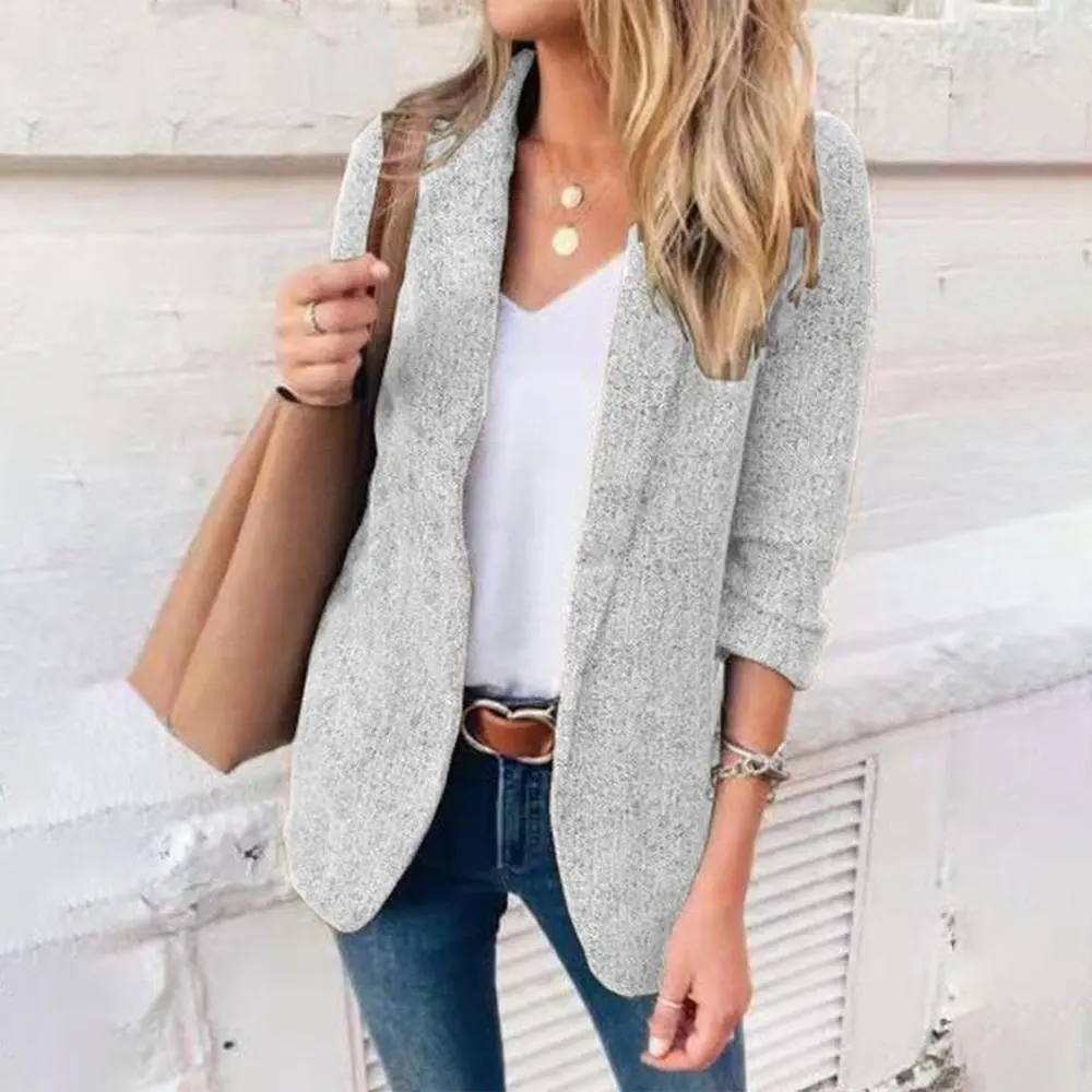 Unique Grey Plain Long Sleeve Blazer Jacket
