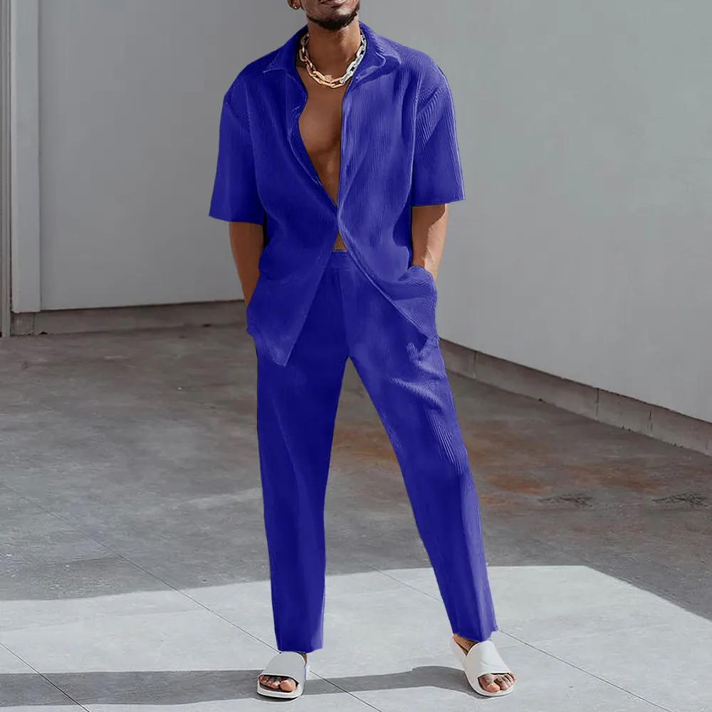 Tiboyz White Outfits Short Sleeve Shirt And Pants Two Piece Set