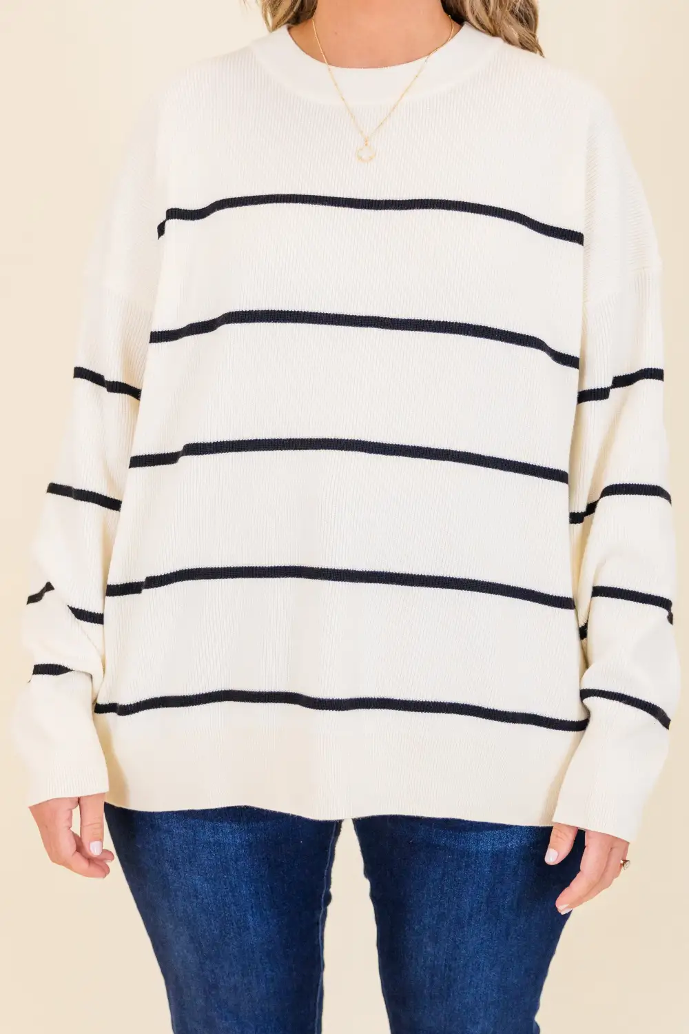Lux Stripe Sweater, White