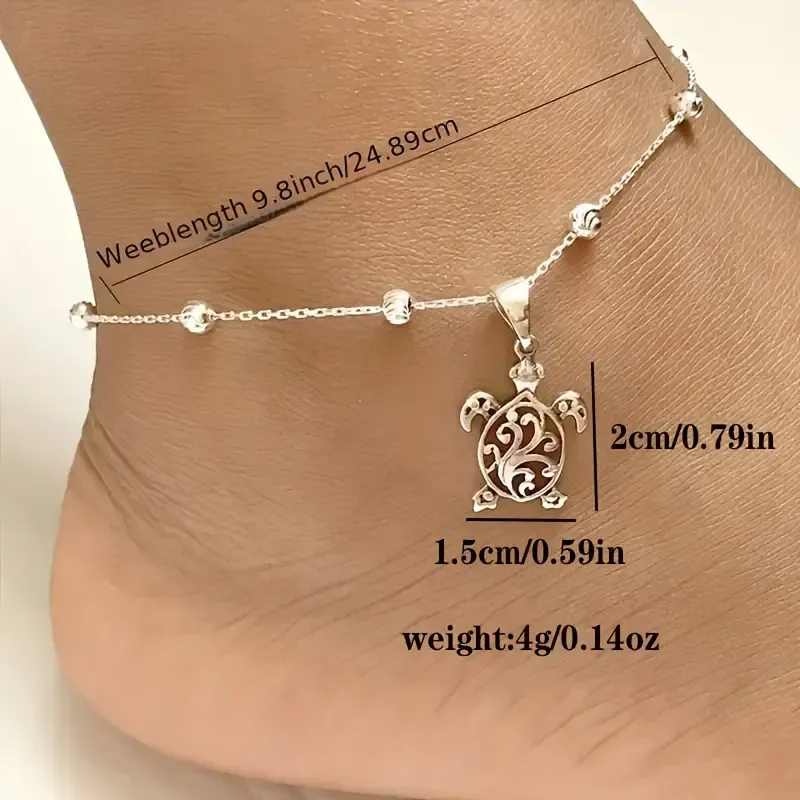 Turtle Anklet, Beaded Anklet, Turtle Pendant Anklet
