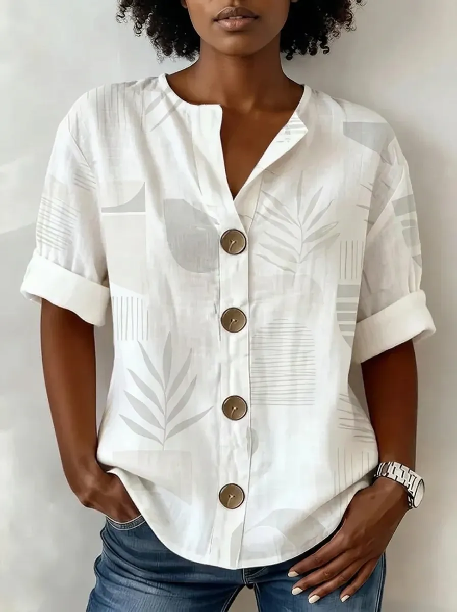 Women's Nashville Botanical Abstract Printed Button-Down Shirt