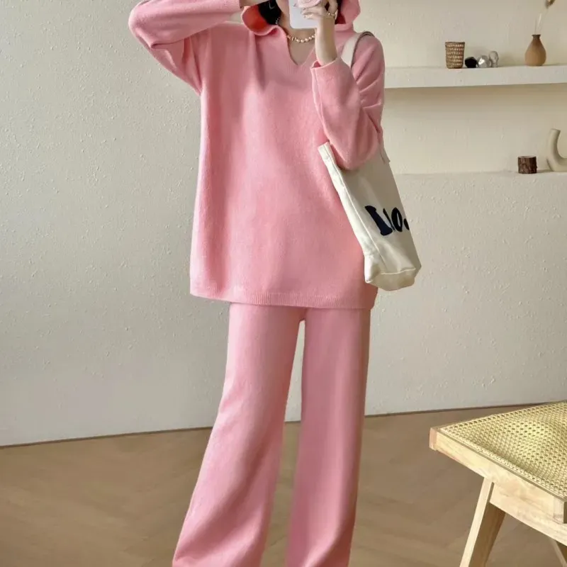 Hooded Knitted Sweater Set