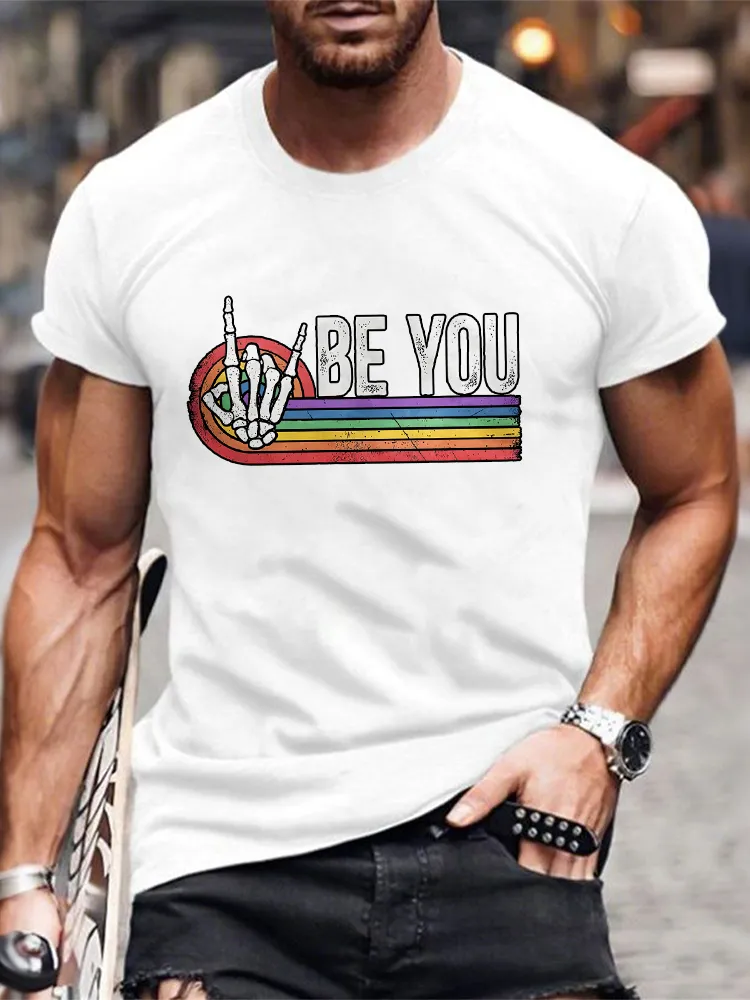 Men'S Round-Neck Short-Sleeved T-Shirt With Be You Prints
