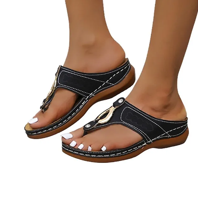 Women's Sandals Comfort Shoes Plus Size Outdoor Office Daily Summer Rhinestone Buckle Flat Heel Open Toe Casual Classic Walking Shoes PU Leather Faux Leather Loafer Solid Colored Black Pink Beige