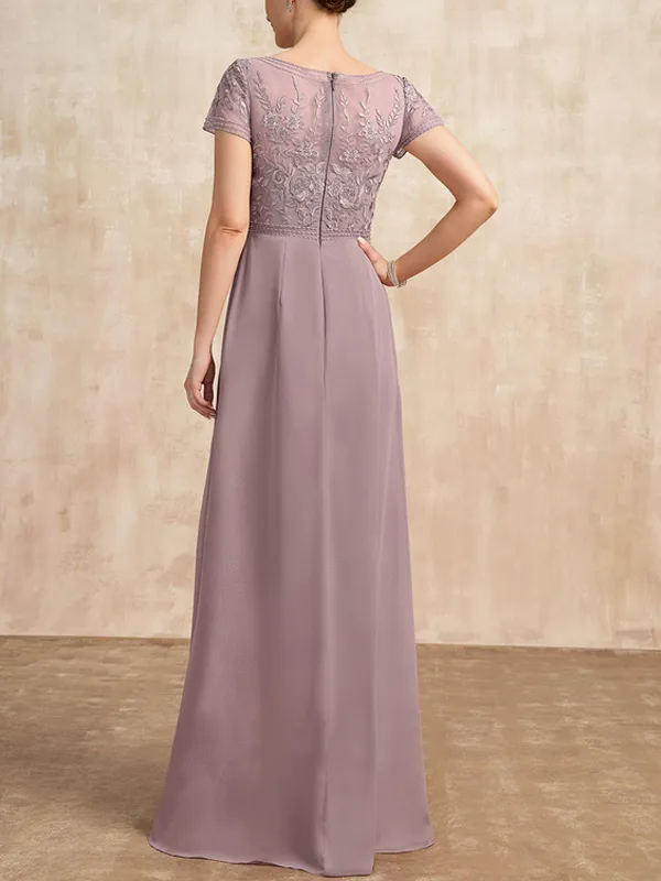 A-line Scoop Neck Floor-length Chiffon And Lace Maxi Dress