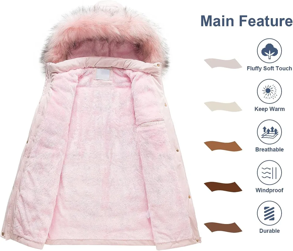 Women's Warm Winter Coat Velvet Puffer Jacket Quilted Faux Fur Hood