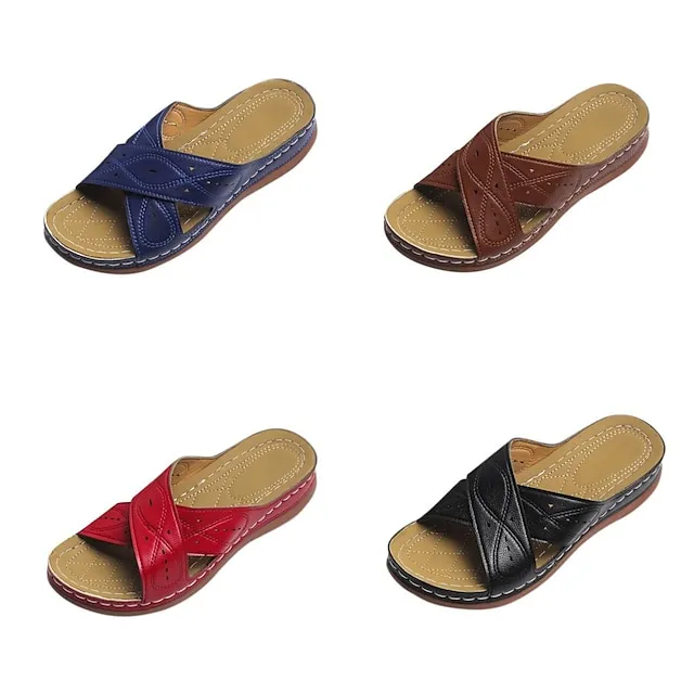 Women's Sandals Flat Sandals Orthopedic Sandals Bunion Sandals Outdoor Daily Beach Summer Flat Heel Round Toe Open Toe Classic Minimalism Walking Shoes Synthetics Loafer Solid Colored Black Red Brown