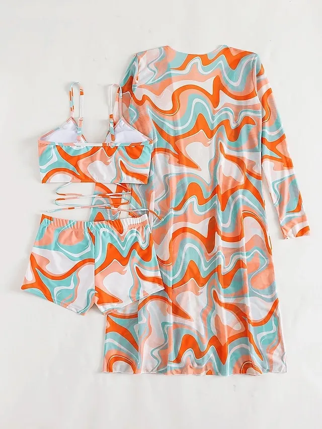 Women's Swimwear Bikini Normal Swimsuit 3-Piece Printing Graphic Black Yellow Blue Purple Orange Bathing Suits Sports Beach Wear Push Up