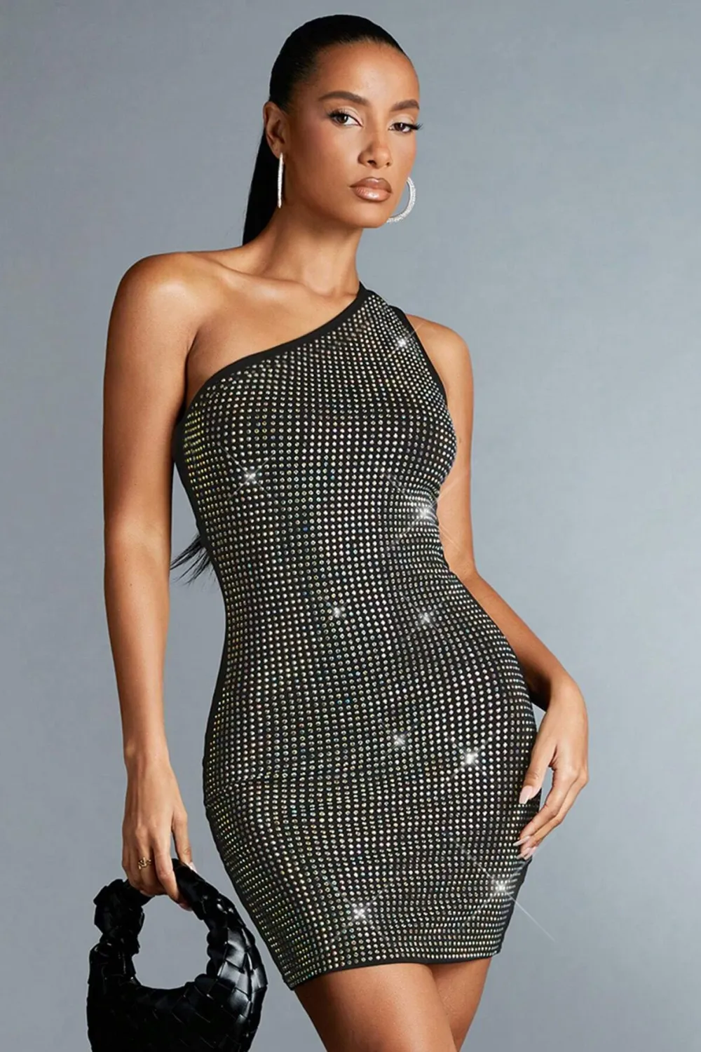 BAE One Shoulder Rhinestone Bodycon Dress