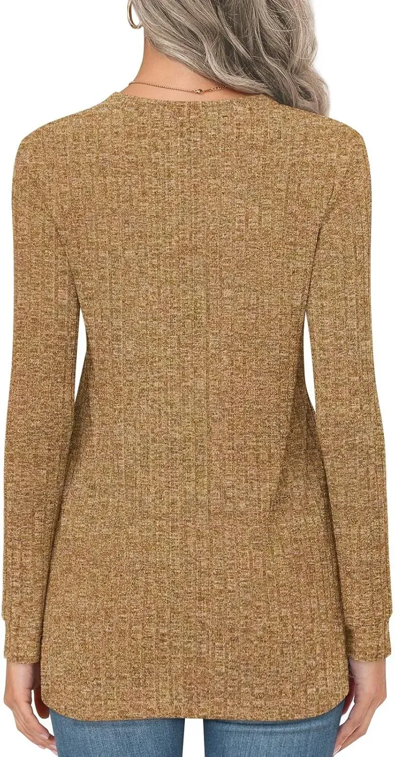 HOTGIFT Womens 2024 Fall Winter Tunic Tops Long Sleeve Casual T-Shirts Soft Comfy Stripe Blouse Lightweight