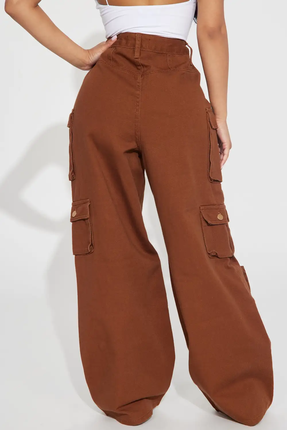 Petite Lily High Rise Cargo Jeans - Brown