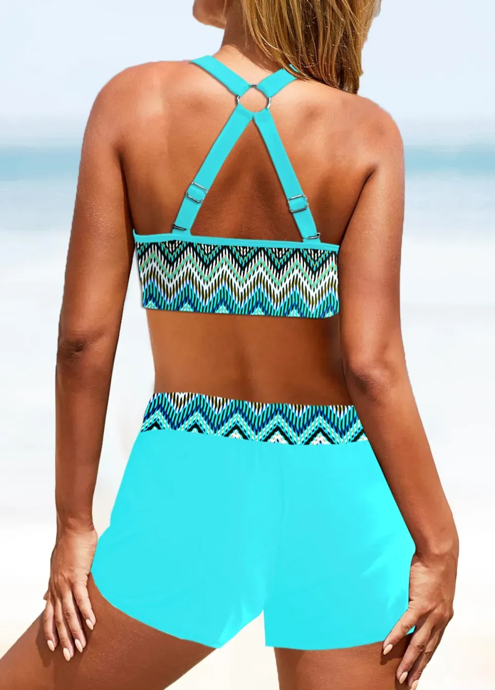 Metal Ring Tribal Print Multi Color Bikini Top