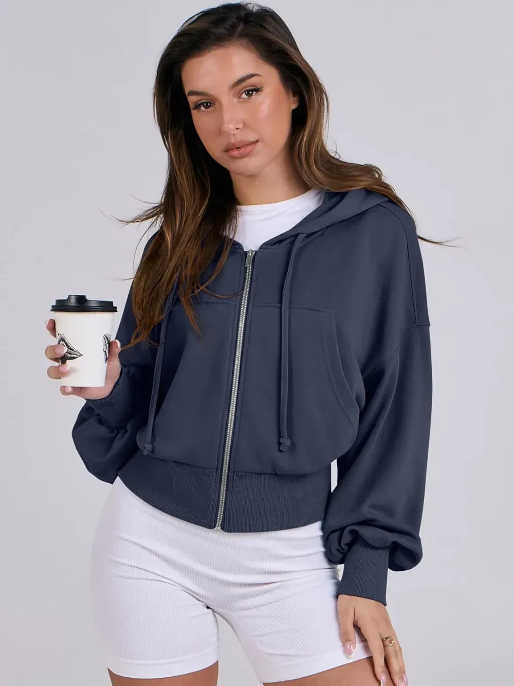 Women's Zip Up Hoodies Cropped Sweatshirts Full Zip Jackets Casual Fashion Fall Outfits Winter Clothes