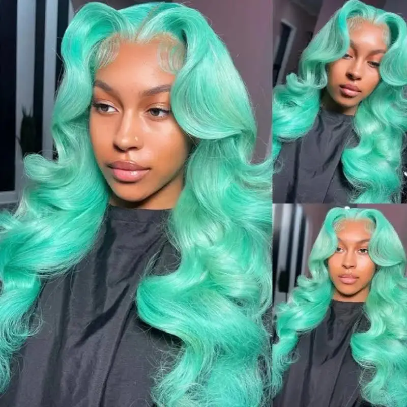 Mint Green 13x6 Transparent Lace Wig 100% Virgin Human Hair
