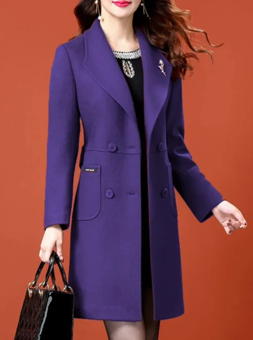 Lapel Solid Four Buttons Slim Coat